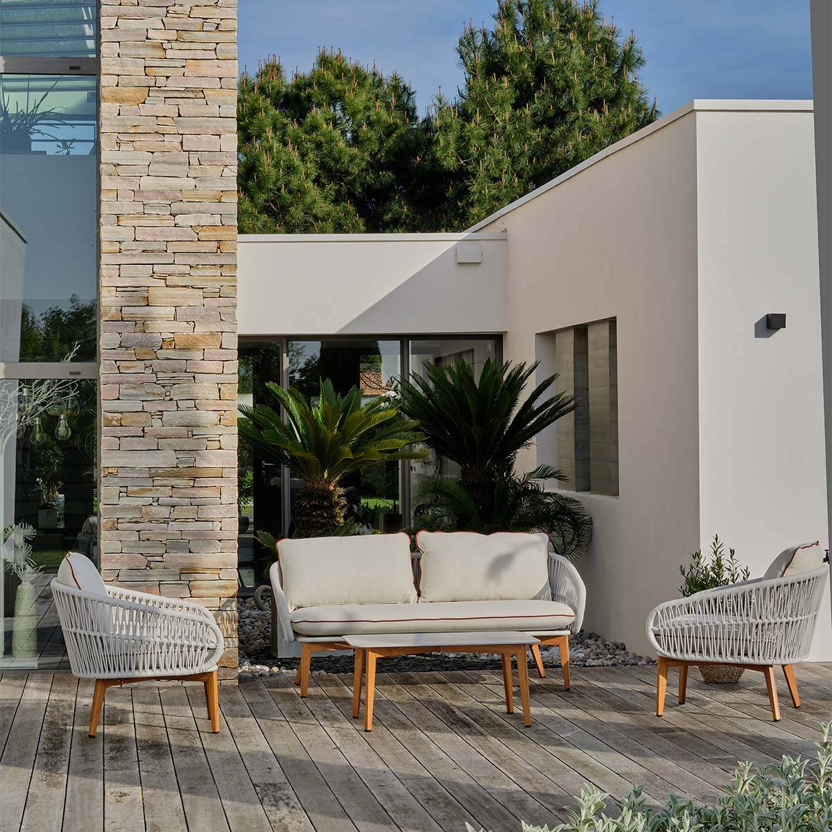 Dcb Garden - Salon de Jardin 5 Places "Cuzco" 166cm Naturel & Blanc - Image 2