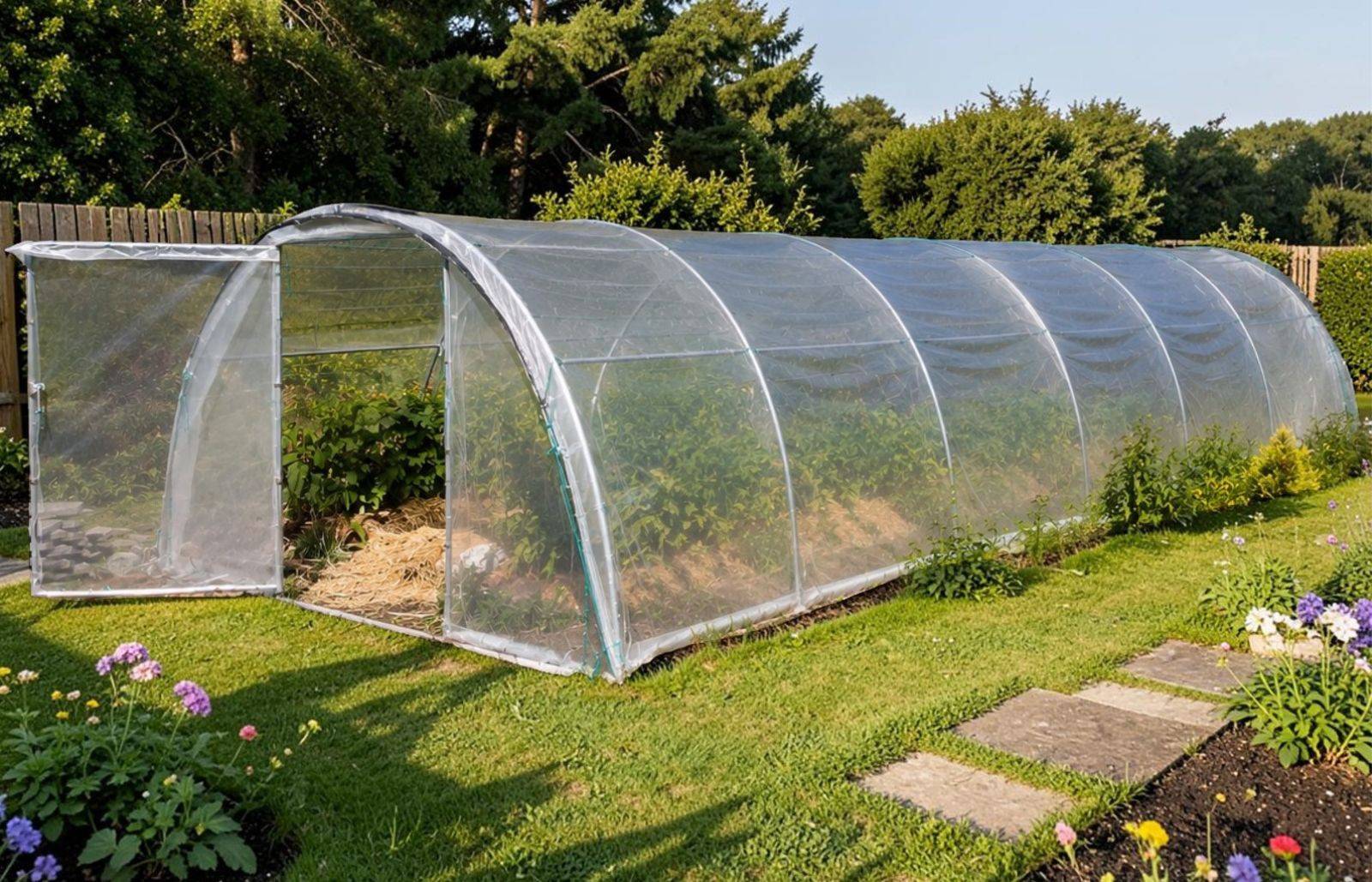 Serre tunnel de jardin - 40m² - 4 x 10 m - Abri Légumes - pieds arrondis - polyéthylène haute densité - 2 portes pivotantes - LES SERRES TONNEAU - Image 1