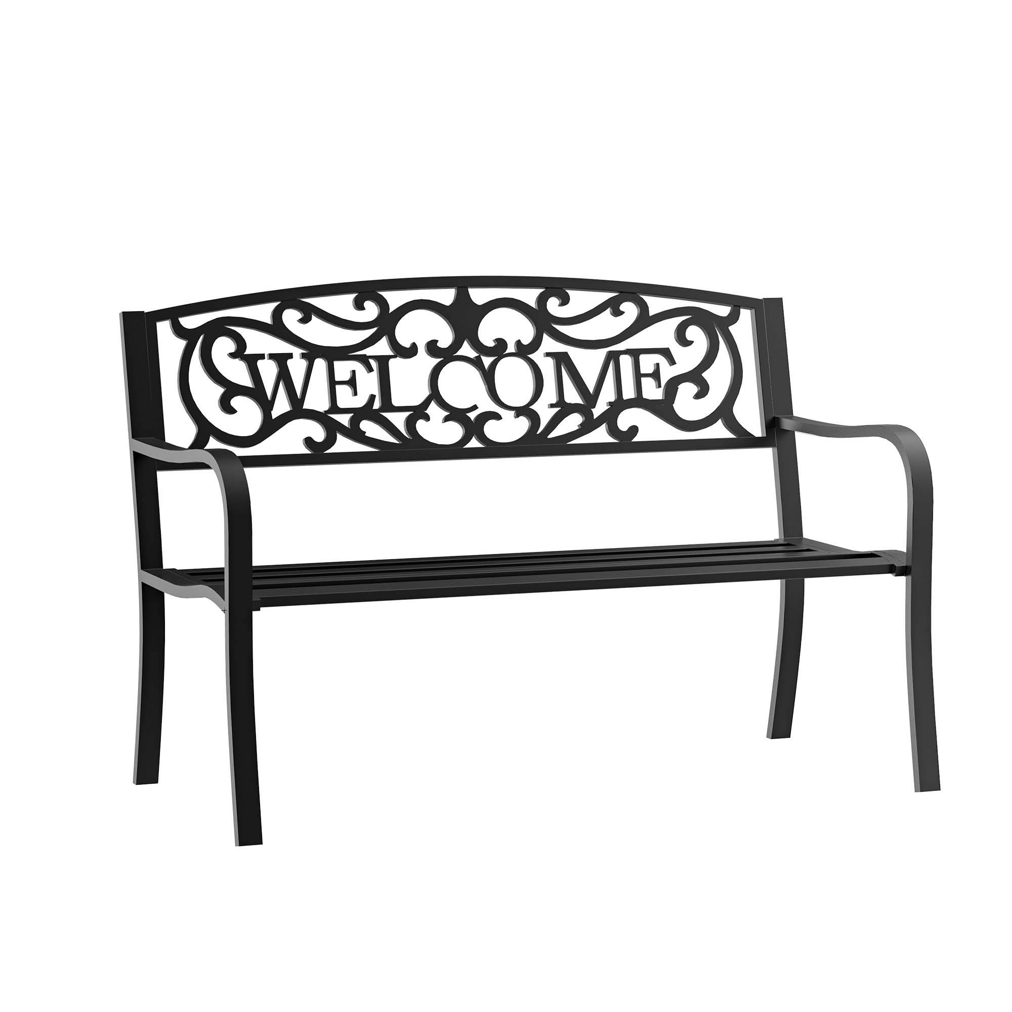 ComfortXL - Banc de jardin 2 places en métal noir 127 x 60 x 87 cm dossier décoratif assise inclinée et cadre résistant - Image 10