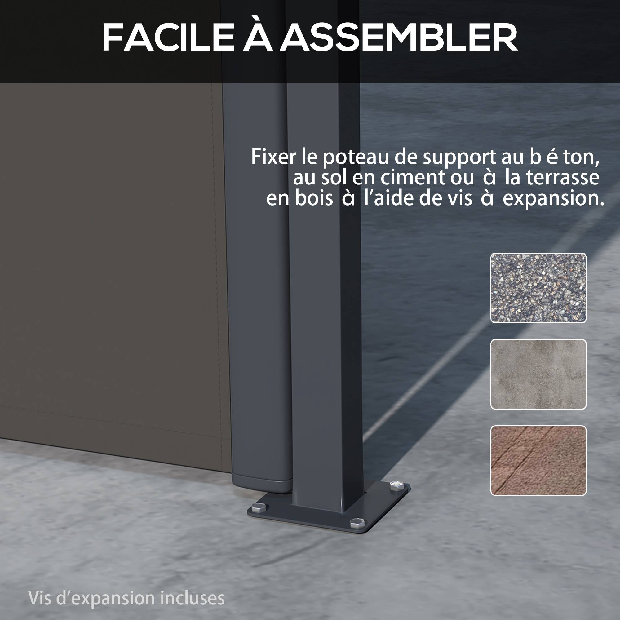 Store latéral Brise-Vue paravent rétractable dim. 4L x 1,60H m alu. Polyester Anti-UV Haute densité 180 g/m² Gris foncé - Image 8