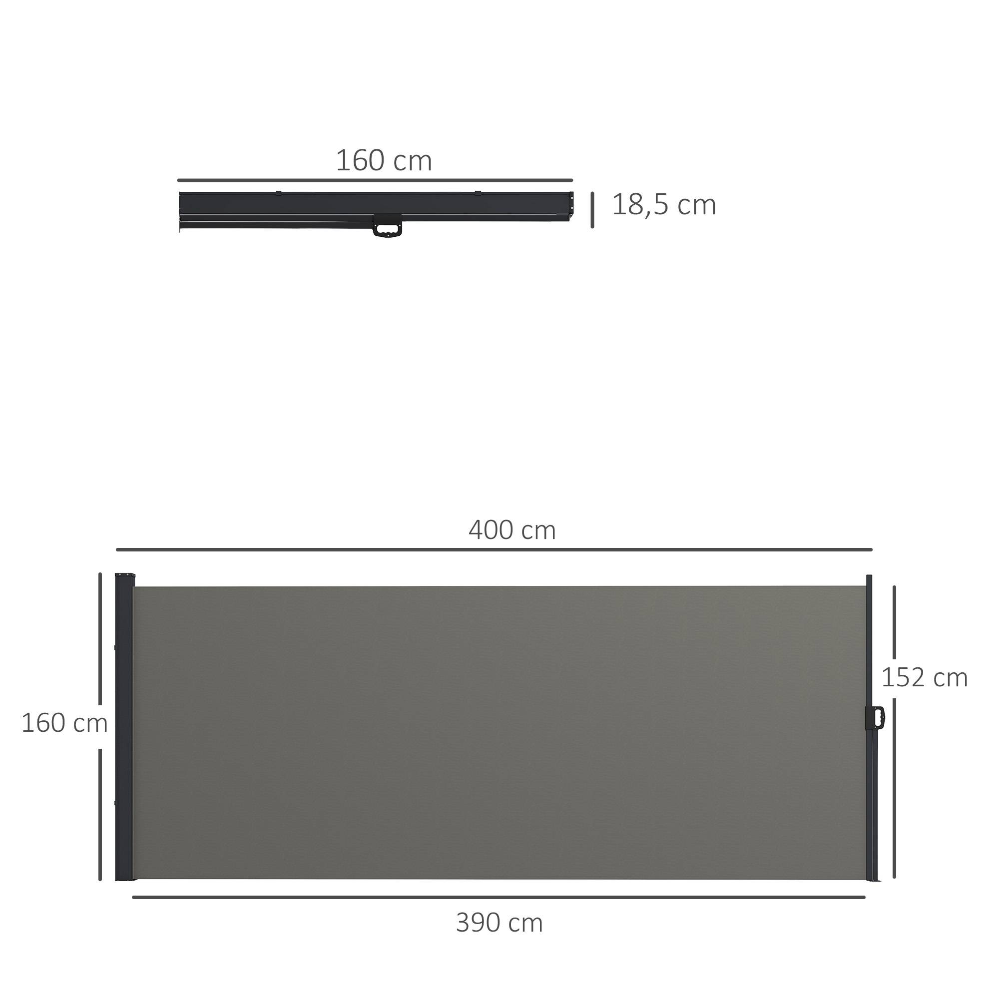 Store latéral Brise-Vue paravent rétractable dim. 4L x 1,60H m alu. Polyester Anti-UV Haute densité 180 g/m² Gris foncé - Image 5