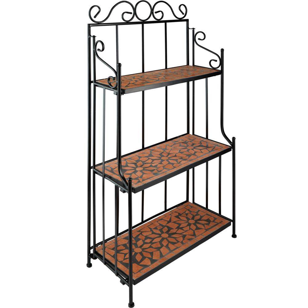 Étagère pour plantes mosaïque 3 niveaux 114 cm marron terracotta - Image 1