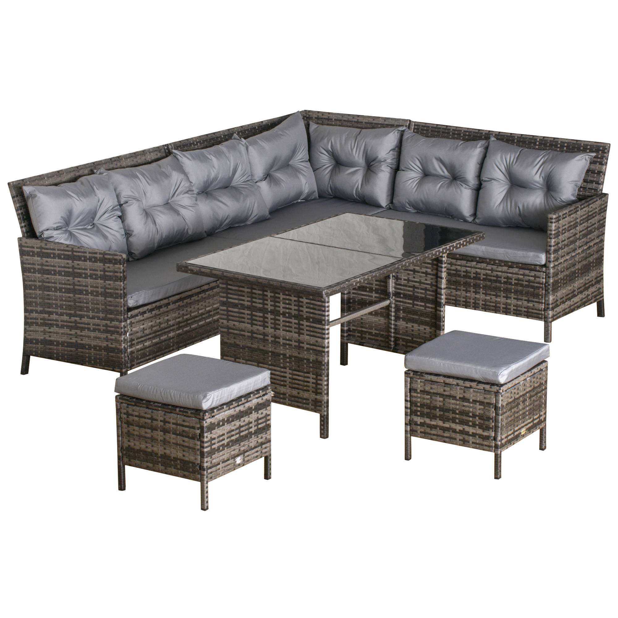 Outsunny - Salon de jardin 8 pers. canapé d'angle 2 poufs table à manger 12 coussins assise & dossier fournis polyester résine tressée grise - Outsunny - Image 1