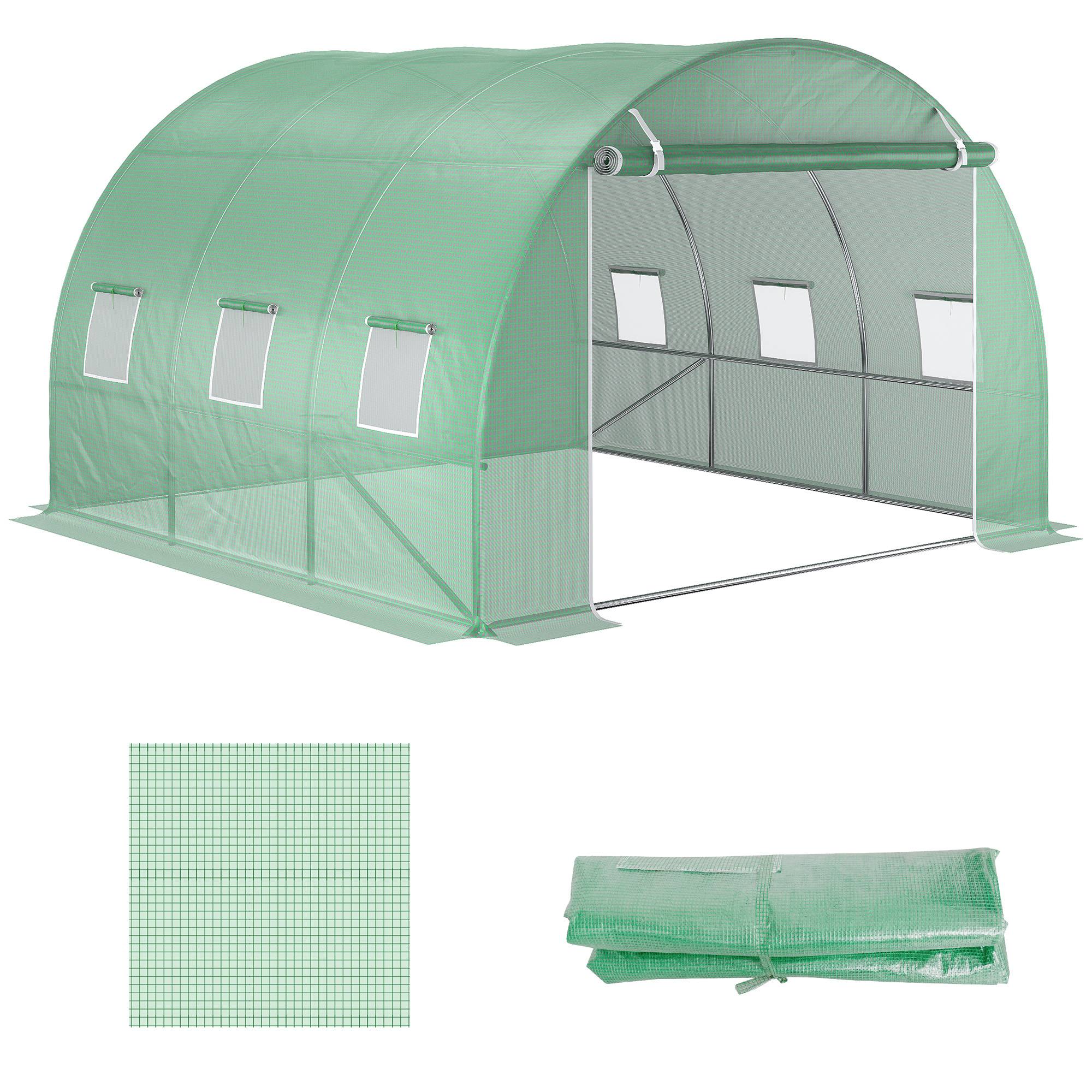 Sans Marque - Serre polyéthylène 6 fenêtres porte sectionnelle bords enterrés 3x3x2 m verte - Image 2