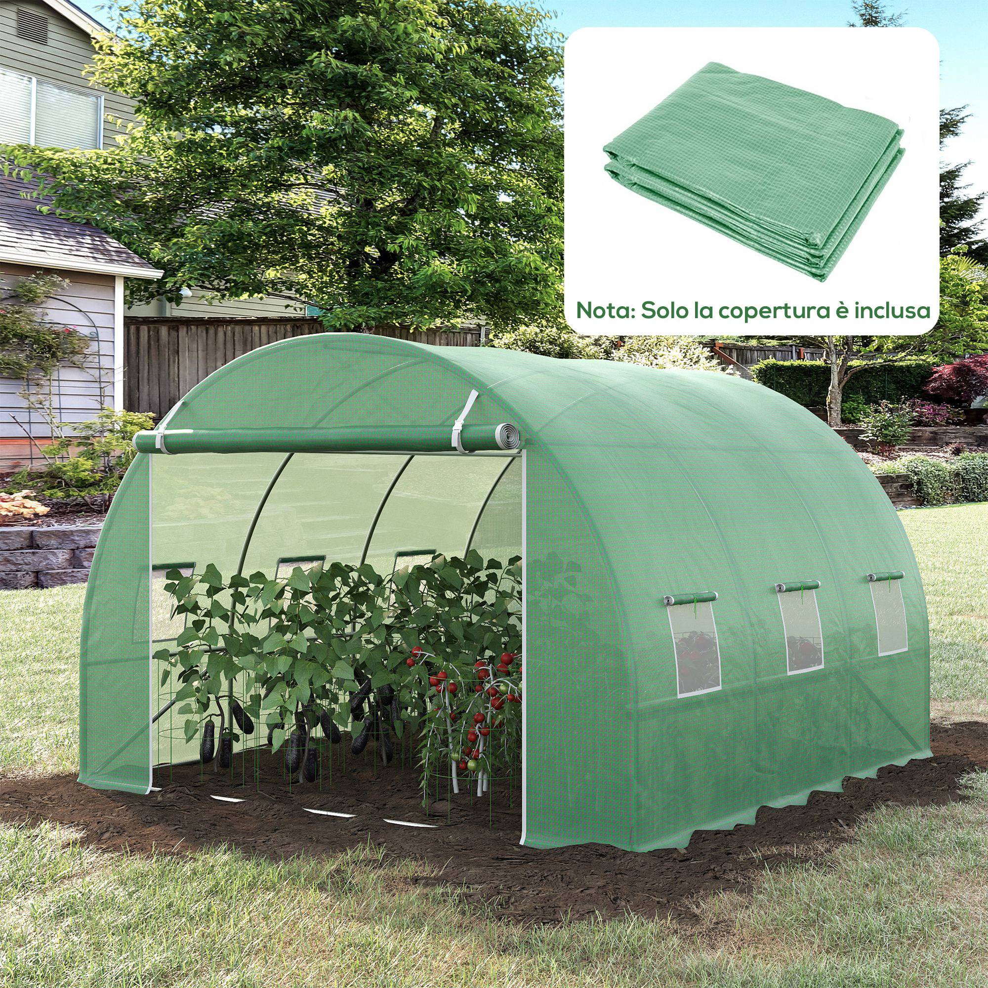 Sans Marque - Serre polyéthylène 6 fenêtres porte sectionnelle bords enterrés 3x3x2 m verte - Image 4