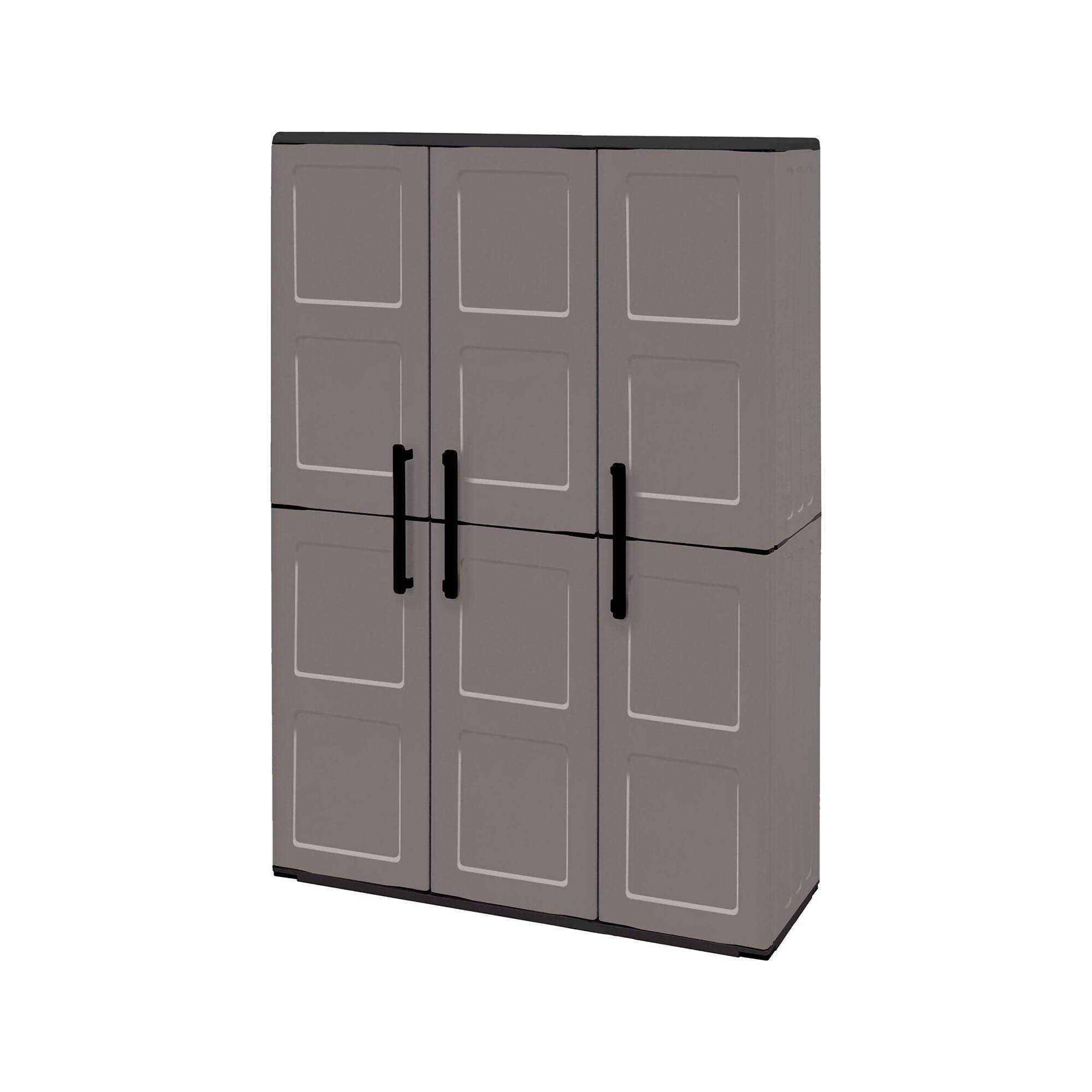 Dmora - Armoire d'extérieur Daltinie, Mobilier d'extérieur, Armoire de balcon polyvalente, Gris et Noir, Finition à carreaux, 102x37h163 cm - Dmora - Image 1