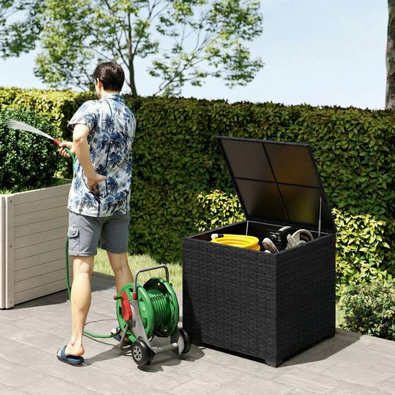 Coffre de jardin résine tressée noir 72 x 72 x 70 cm - PANGIVO - Image 3