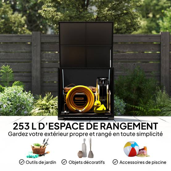 Coffre de jardin résine tressée noir 72 x 72 x 70 cm - PANGIVO - Image 6