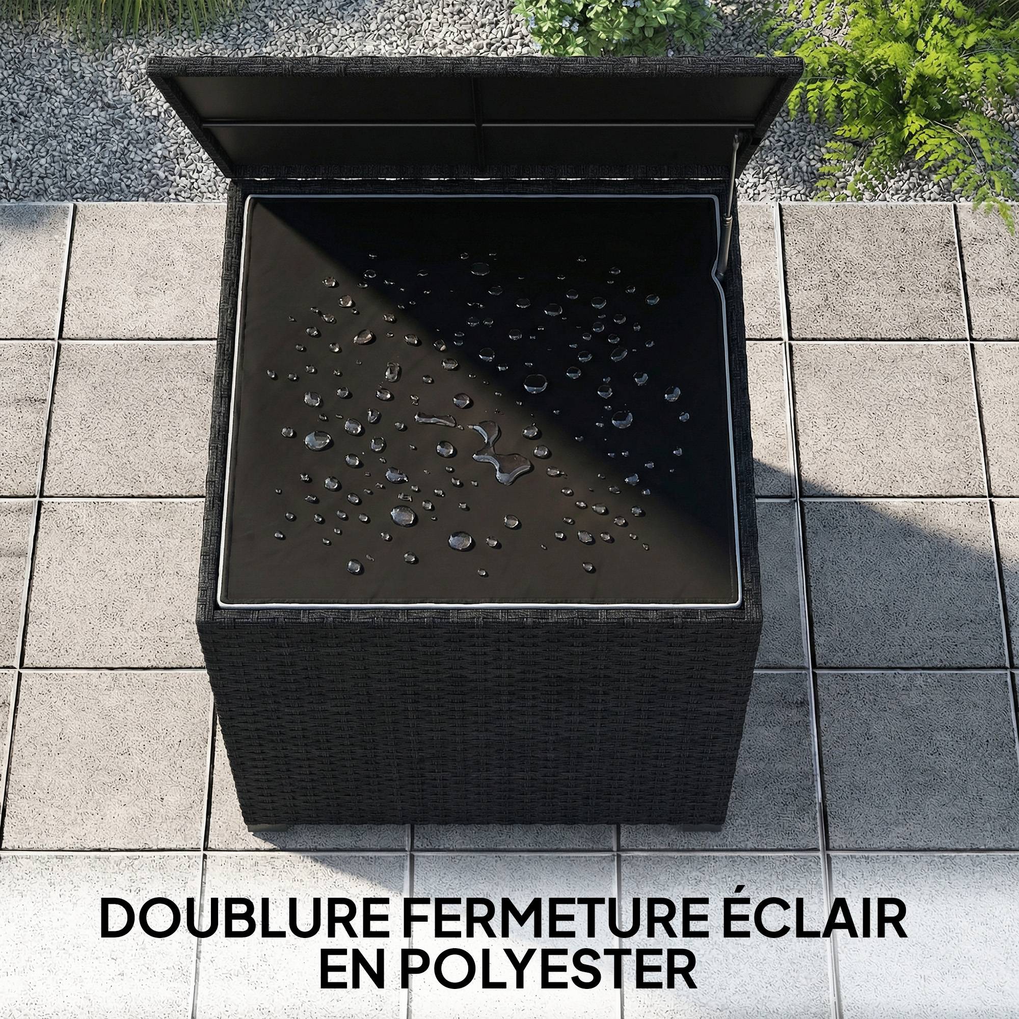 Coffre de jardin résine tressée noir 72 x 72 x 70 cm - PANGIVO - Image 7