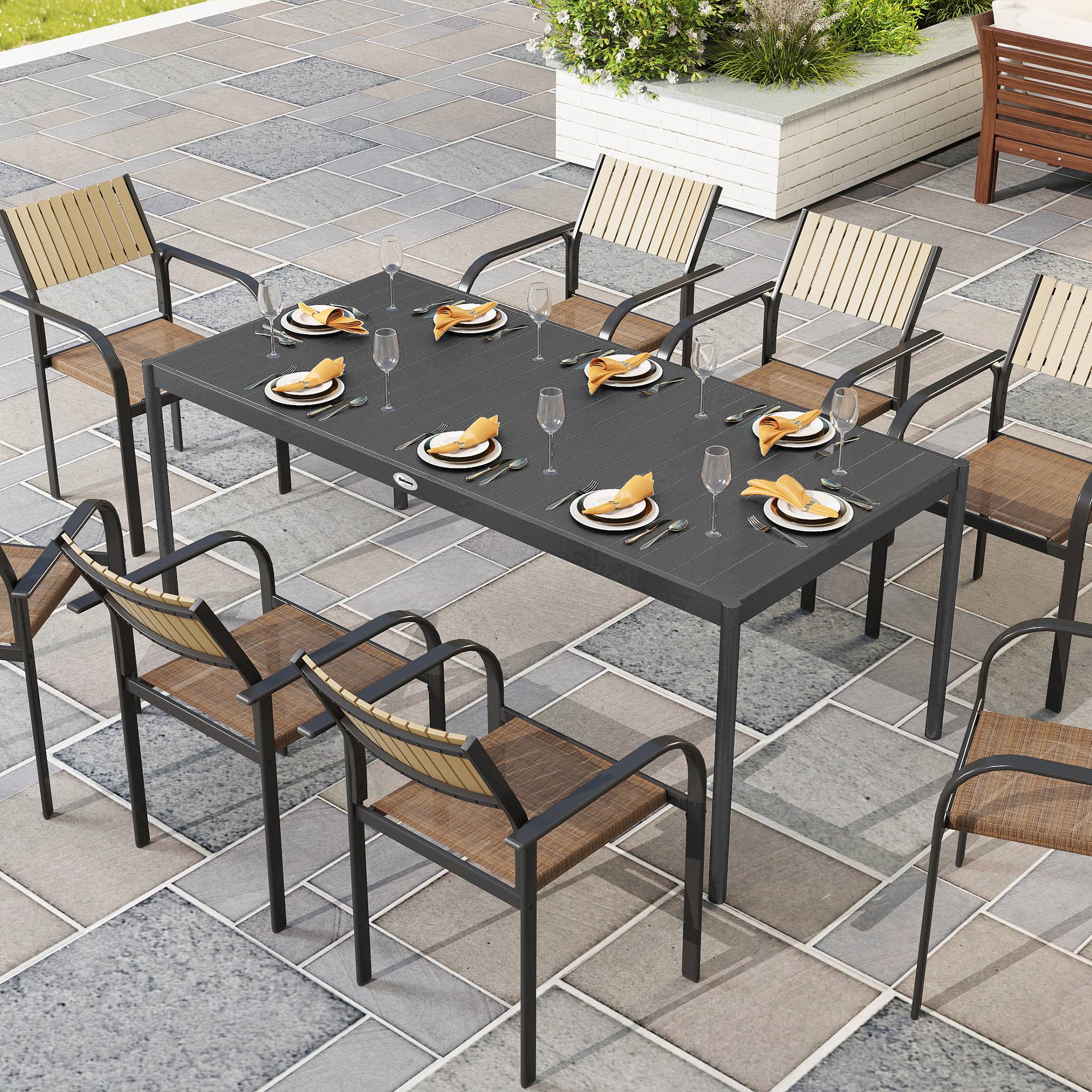 Outsunny - Table de jardin 8 personnes rectangulaire plateau effet lattes acier époxy anthracite - Image 2