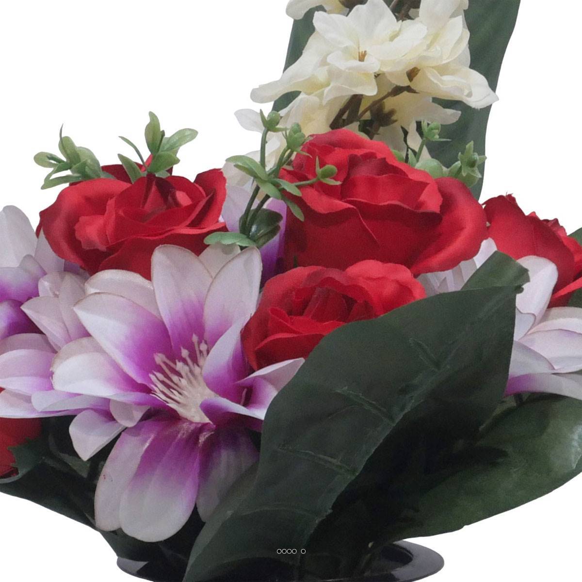 Artificielles - Pot Cone de fleurs artificielles de Rose, Orchidée et delphinium Rouge pour la Toussaint - couleur: Rouge - Image 3
