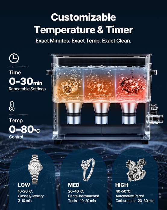 Vevor - VEVOR Nettoyeur à ultrasons 10 L, 40 kHz, chauffage 180 W, panier inox et affichage numérique, pour bijoux, montres, lunettes et pièces. - Image 5