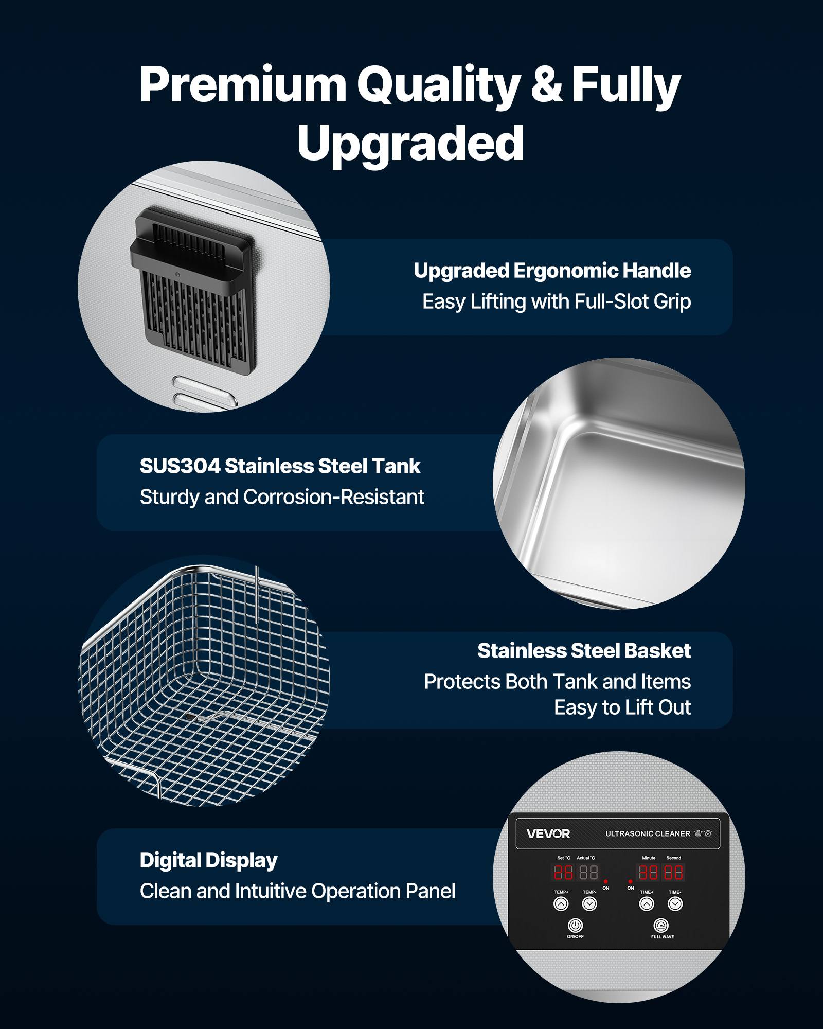 Vevor - VEVOR Nettoyeur à ultrasons 10 L, 40 kHz, chauffage 180 W, panier inox et affichage numérique, pour bijoux, montres, lunettes et pièces. - Image 7
