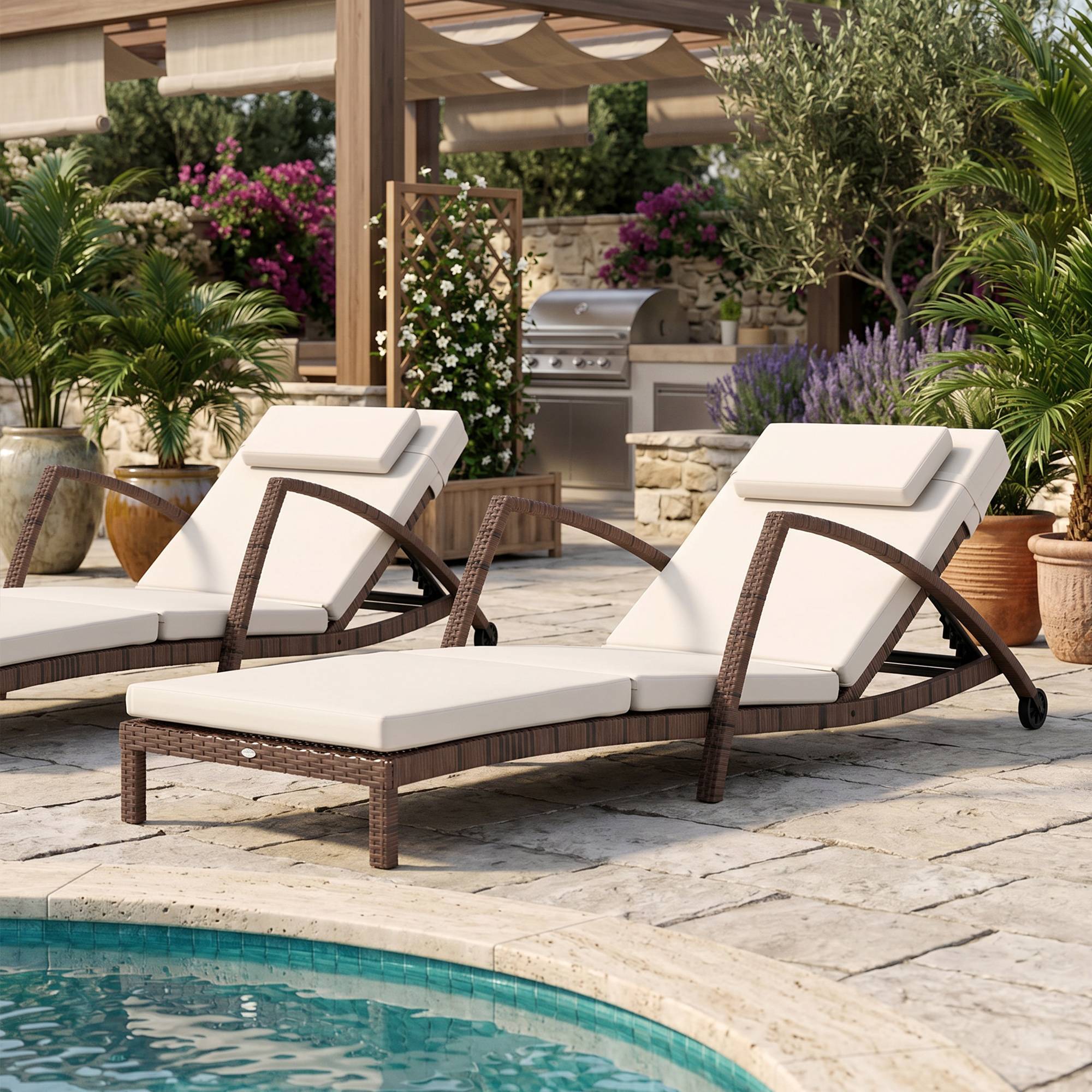 PANGIVO - Bain de soleil résine tressée marron et beige 185 x 72 x 78 cm - PANGIVO - Image 4