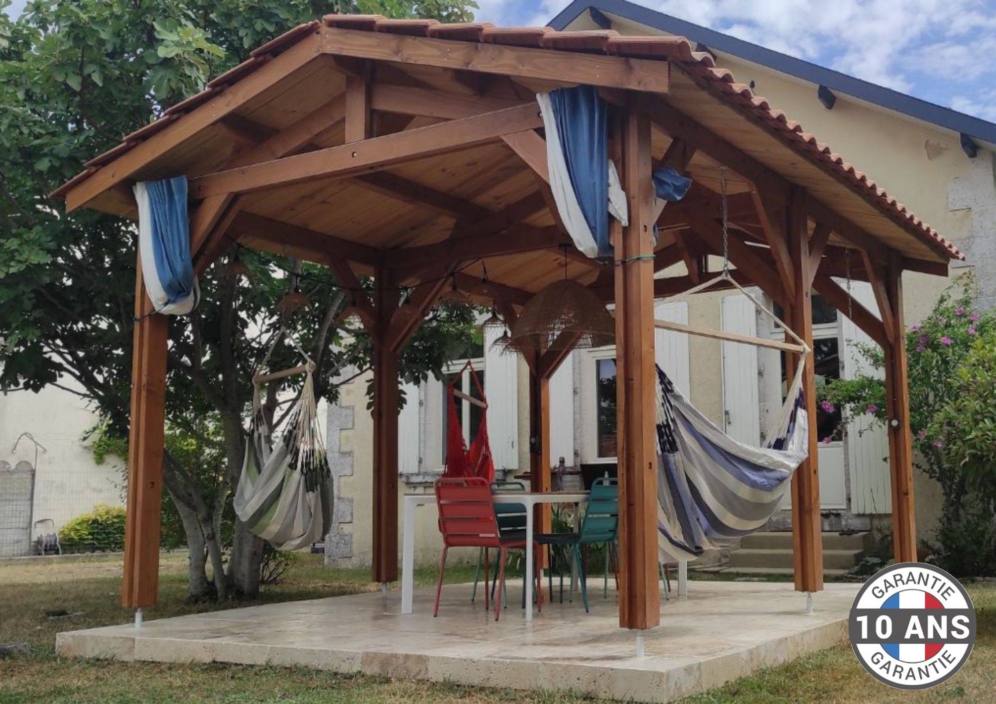 Cpbf Charpentes - Carport deux pente 300cm x 500cm, bois DOUGLAS Français (Charpente en bois-auvent-abri voiture), 15 m². Garantie 10 ans - Image 1