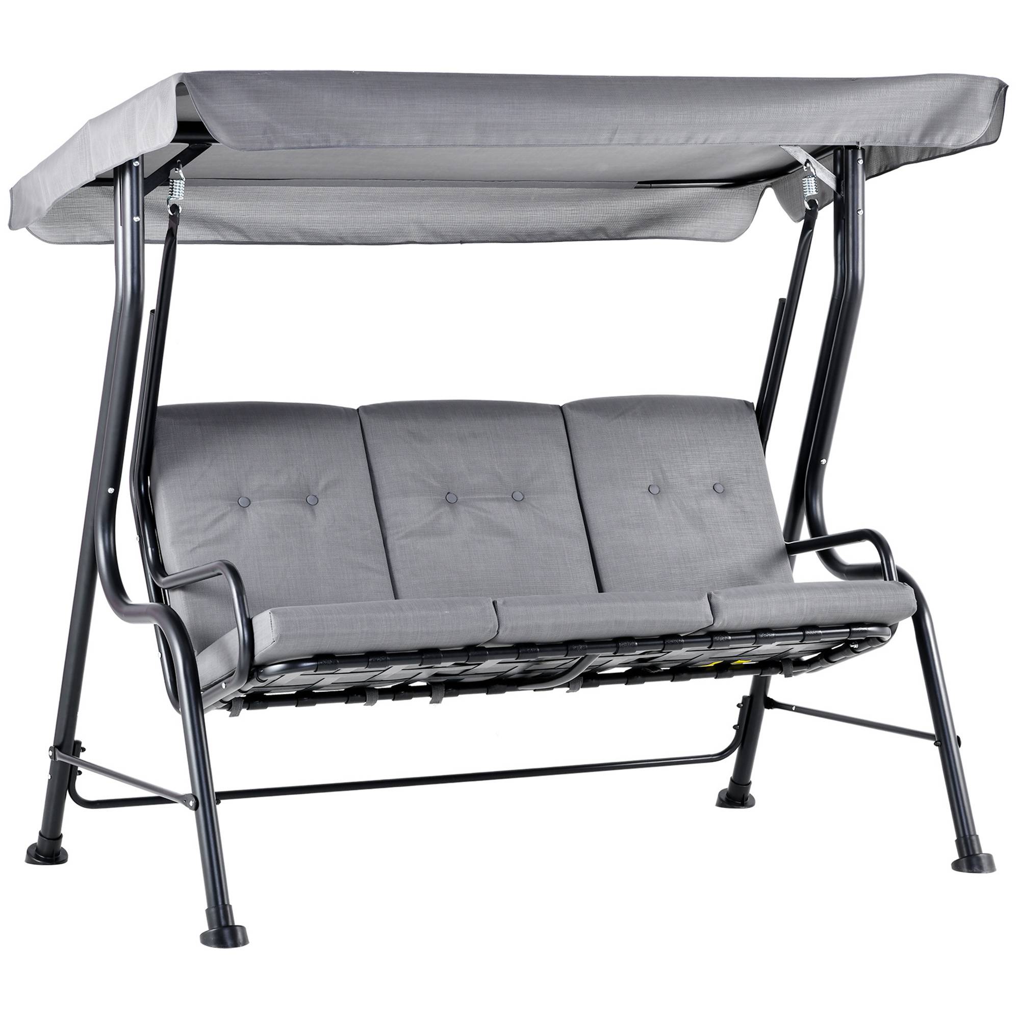 Outsunny - Balancelle de jardin 3 places grand confort toit inclinaison réglable épais coussins amovibles polyester acier époxy gris - Outsunny - Image 1