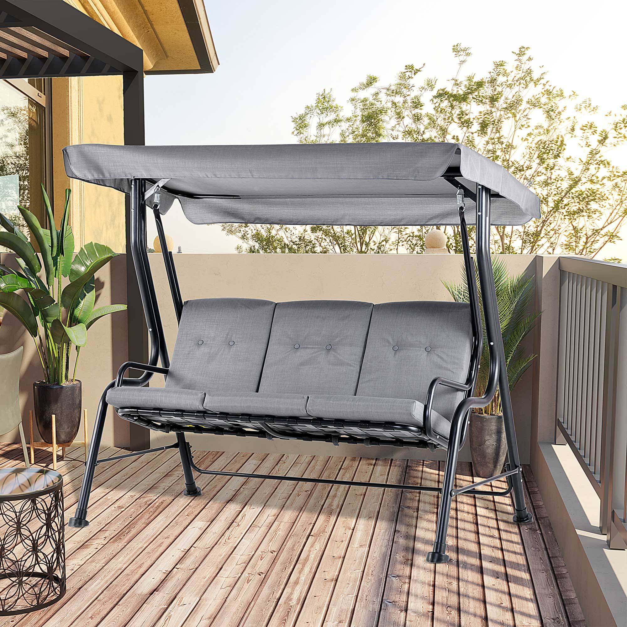 Outsunny - Balancelle de jardin 3 places grand confort toit inclinaison réglable épais coussins amovibles polyester acier époxy gris - Outsunny - Image 2