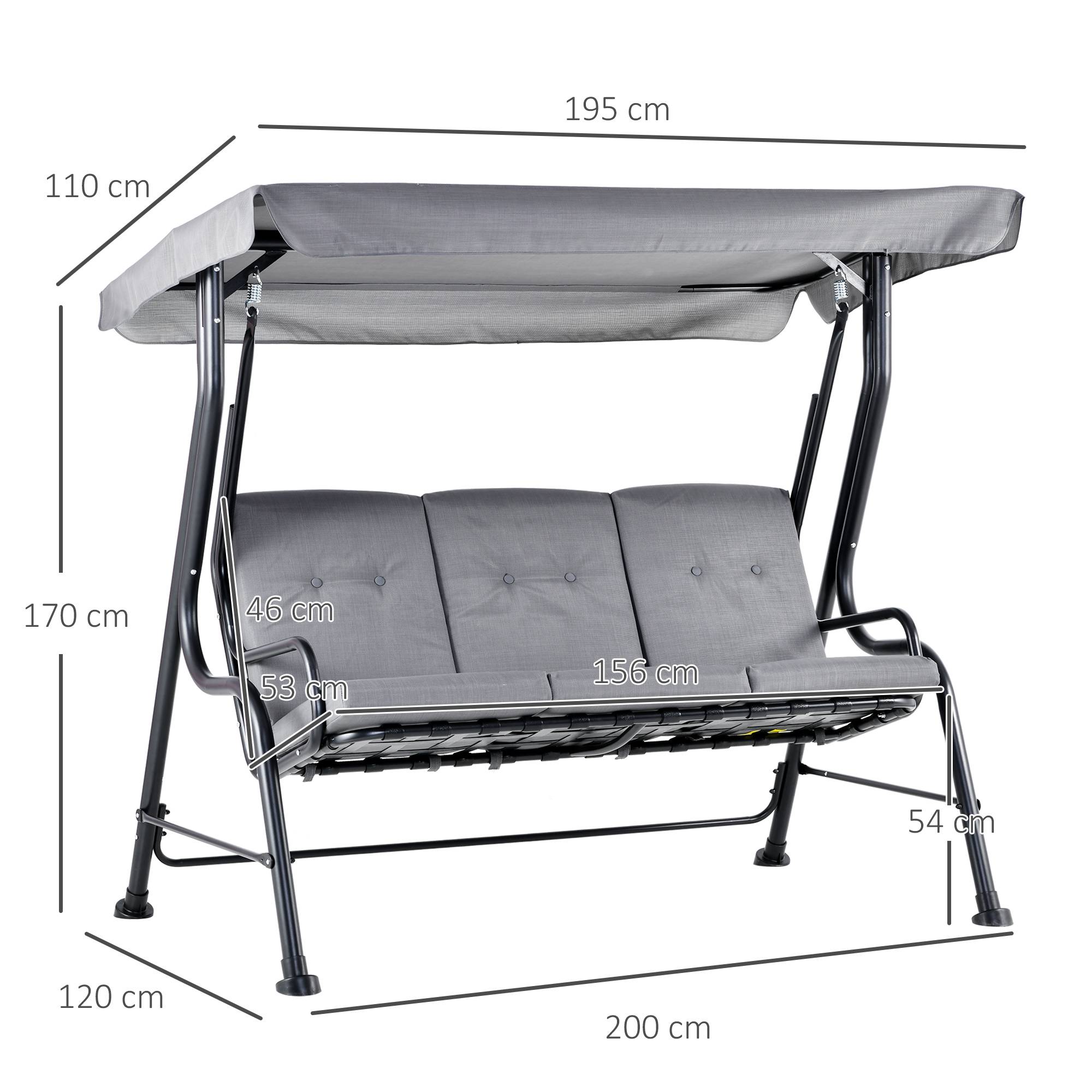 Outsunny - Balancelle de jardin 3 places grand confort toit inclinaison réglable épais coussins amovibles polyester acier époxy gris - Outsunny - Image 3