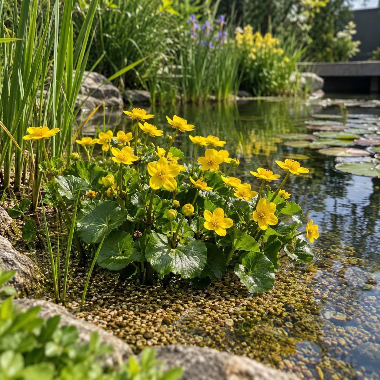 0 - Populage Caltha Palustris Plante Bassin - Set 4 Plantes avec Panier Substrat - Image 2