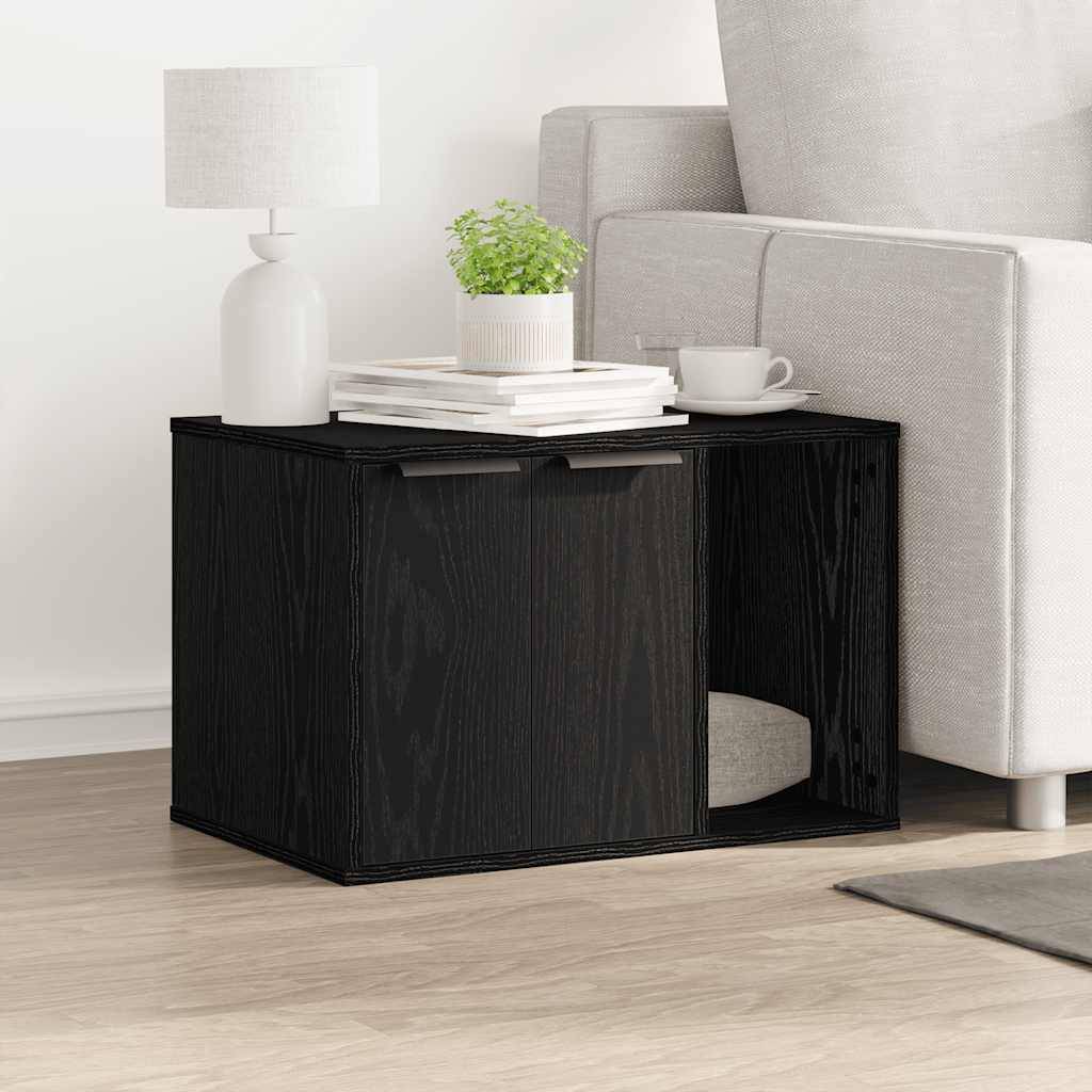 Meuble cache-litière pour chat en bois d'ingénierie Table d'appoint Chêne Noir – ComfortXL Pet Living