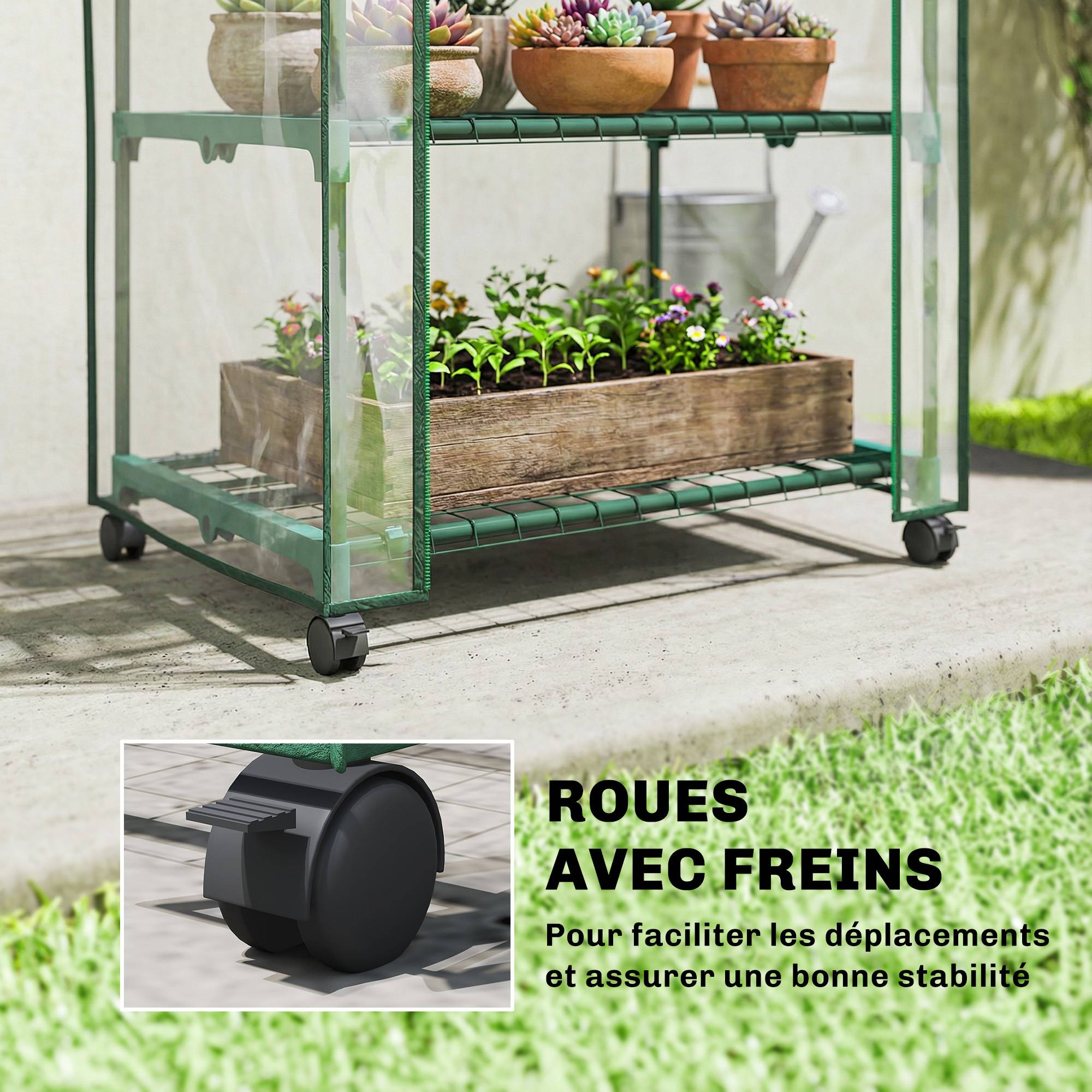 Maison Chic - Mini serre de jardin avec 3 étagères, bâche PVC haute densité, porte enroulable 4 roulettes 69x49x130 cm transparent - Image 6
