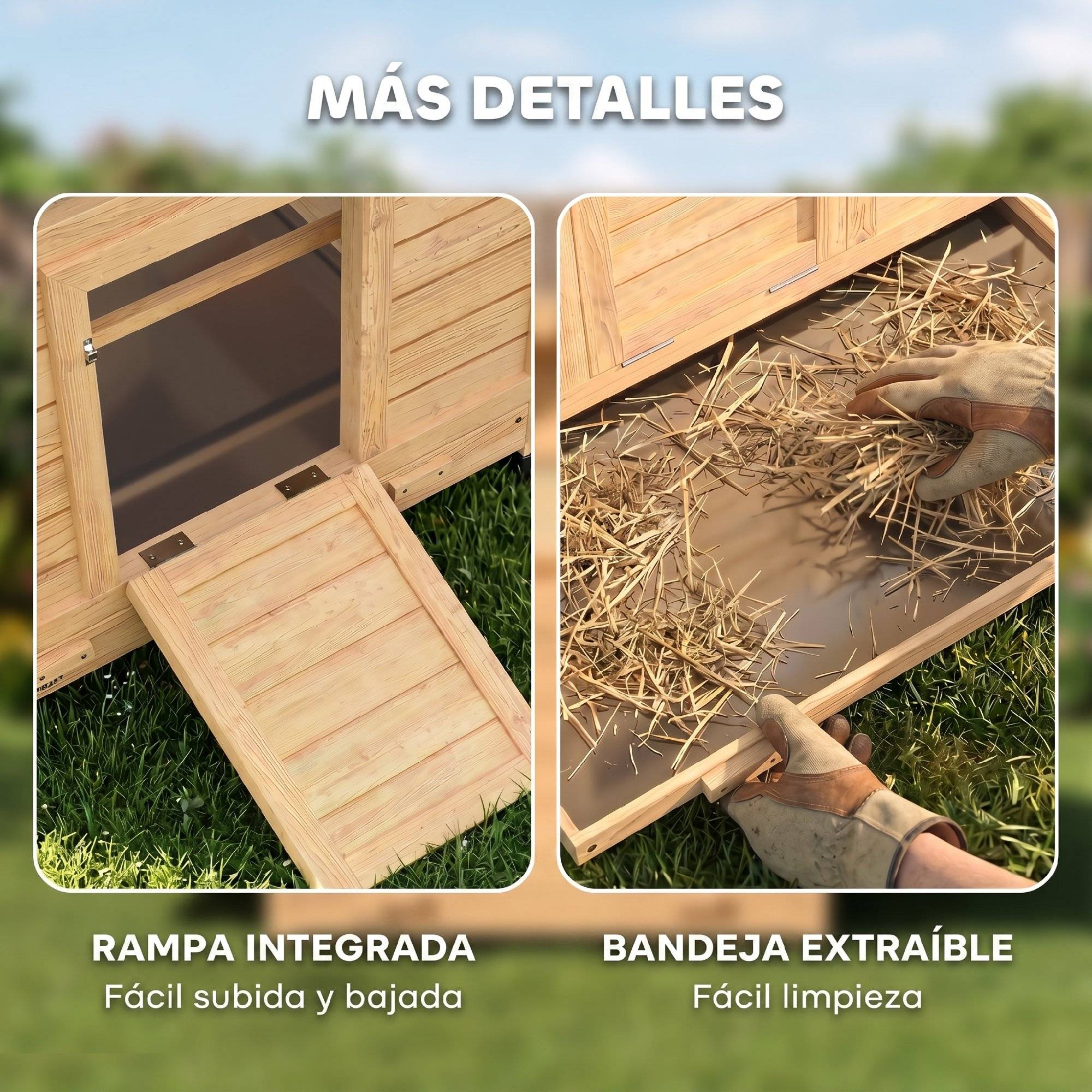 Poulailler en bois d'extérieur avec 2 nids, plateau amovible, perchoirs, toit étanche, 150 x 100 x 96,5 cm, jaune - Image 9