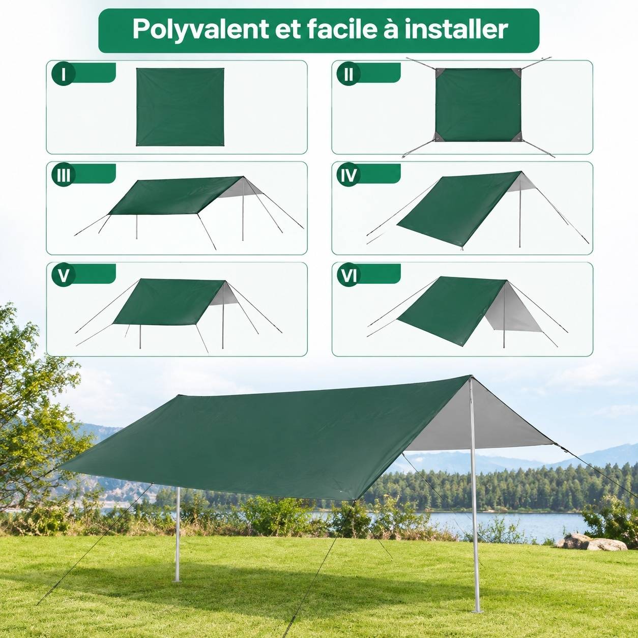 Bâche Anti-pluie Toile Tente Oeillets Camping Léger Portable Imperméable UV - Image 5