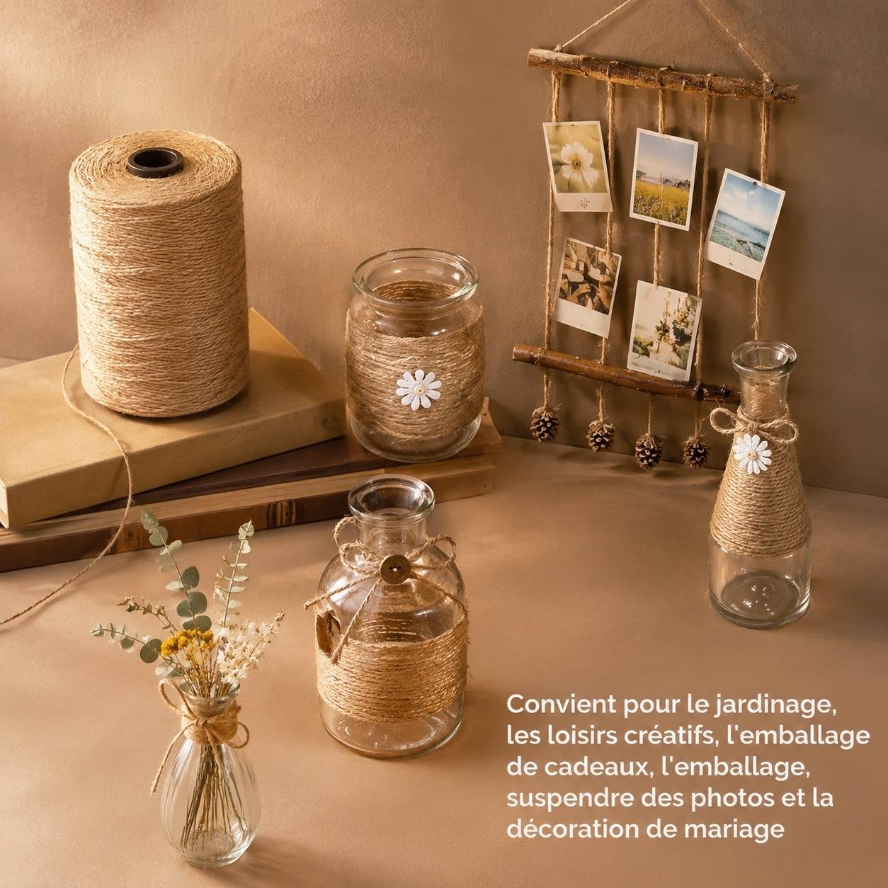 Corde en Jute Marron 200m Diamètre 1mm pour Jardin Tuteur Arbres Plantes Fleurs DIY - Image 5