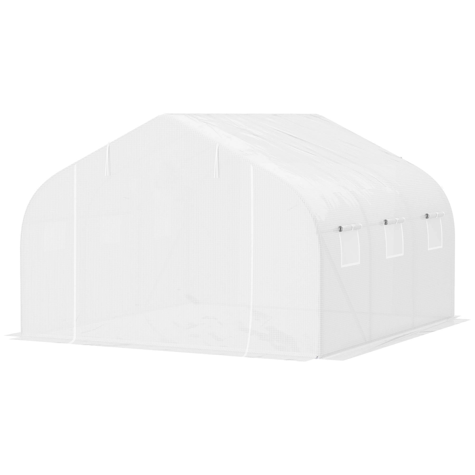 Sans Marque - Serre tunnel 6 fenêtres porte enroulable polyéthylène tubes métalliques 4,5x3x2 m blanche - Image 2
