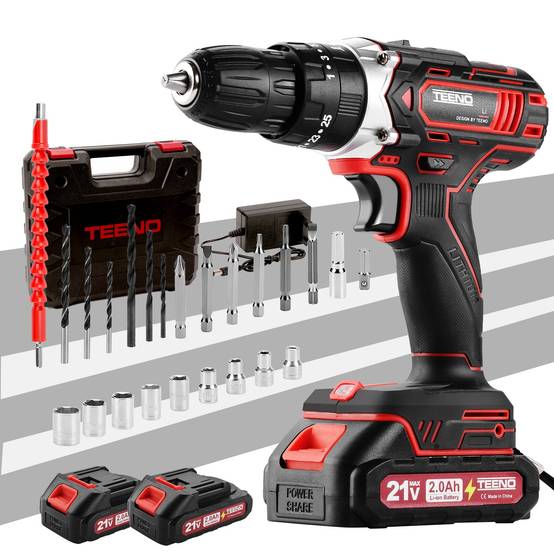 Teeno - Perceuse/visseuse sans fil 21 V, compatible avec les batteries Makita 2 x 2,0 Ah, visseuse/tournevis sans fil 45 Nm, 25 + 1 réglages de couple, - Image 5