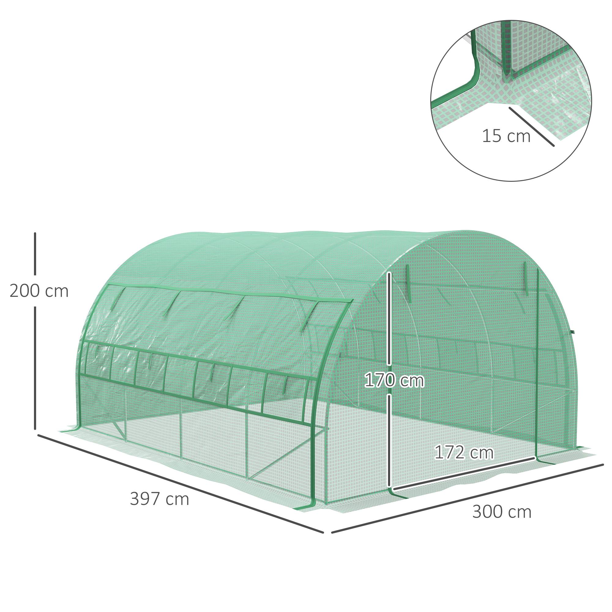 Sans Marque - Serre aluminium plain-pied fenêtres filet structure métallique 4x3x2 m verte serre potager jardin extérieur - Image 5