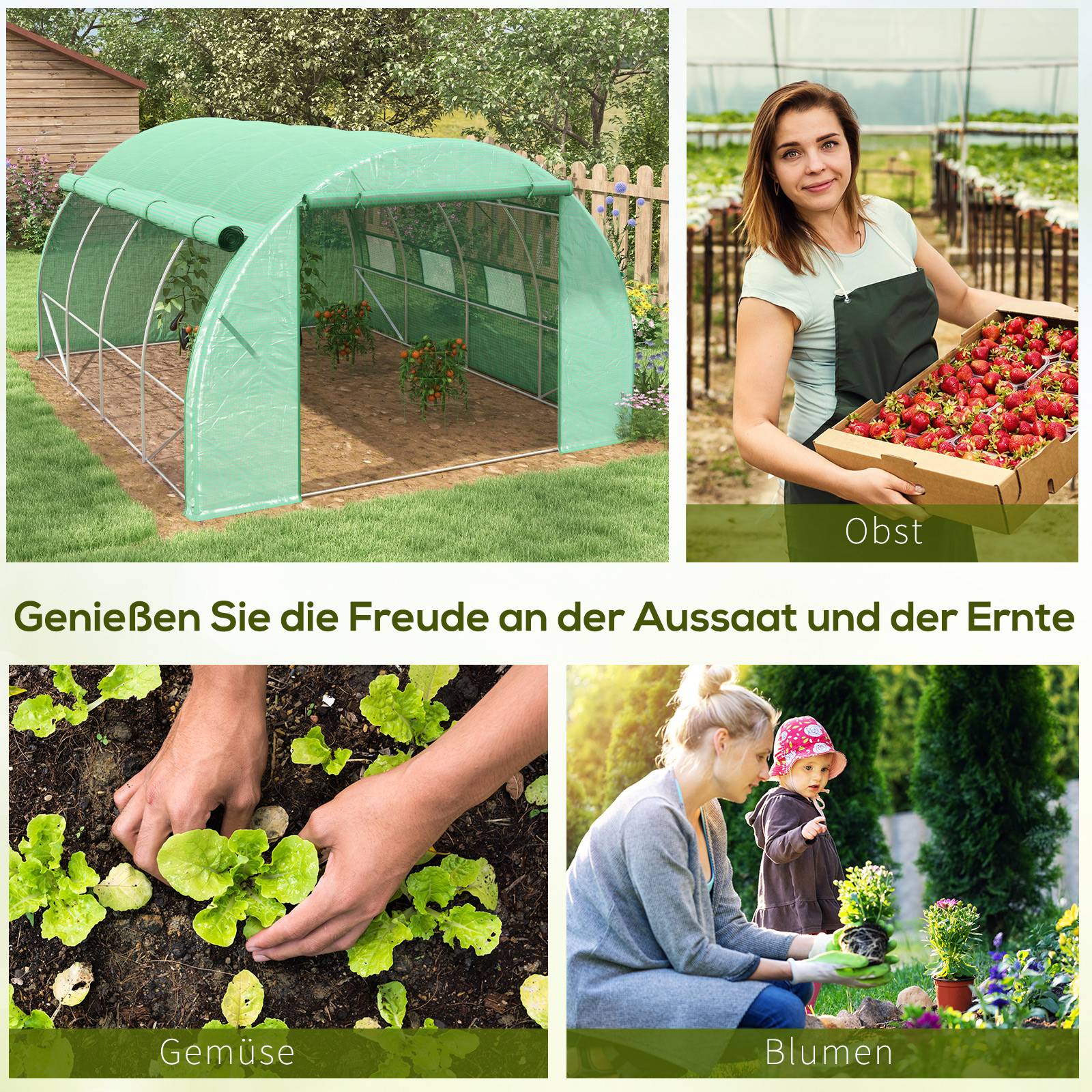 Sans Marque - Serre aluminium plain-pied fenêtres filet structure métallique 4x3x2 m verte serre potager jardin extérieur - Image 9