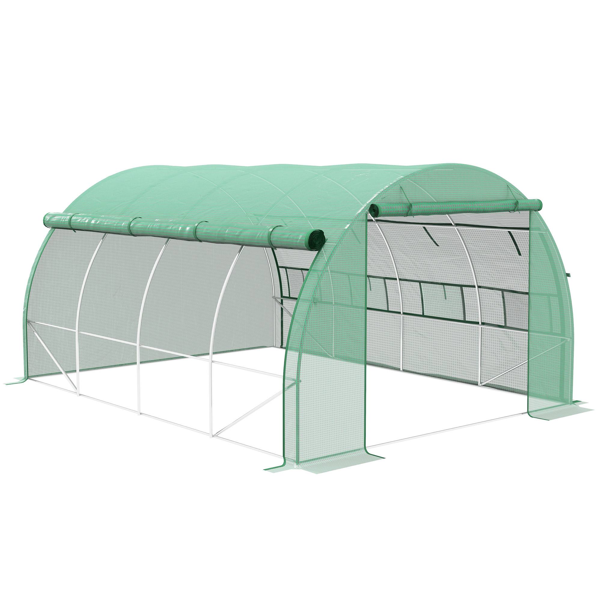 Sans Marque - Serre aluminium plain-pied fenêtres filet structure métallique 4x3x2 m verte serre potager jardin extérieur - Image 1