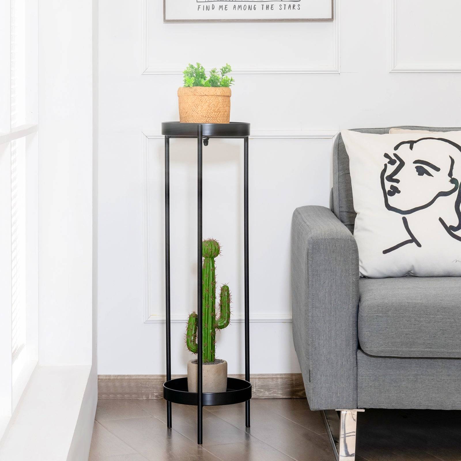 Helloshop26 - Etagère à fleurs colonne à plantes en acier porte pots pour intérieur et extérieur charge max 15 kg 25 x 80 cm noir - Image 2