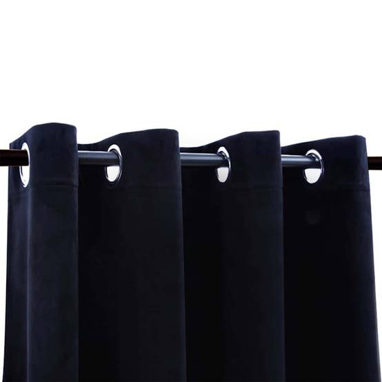Rideaux occultants - Panneaux de rideau avec anneaux 2 pcs Velours Noir 140x245 cm - Image 3