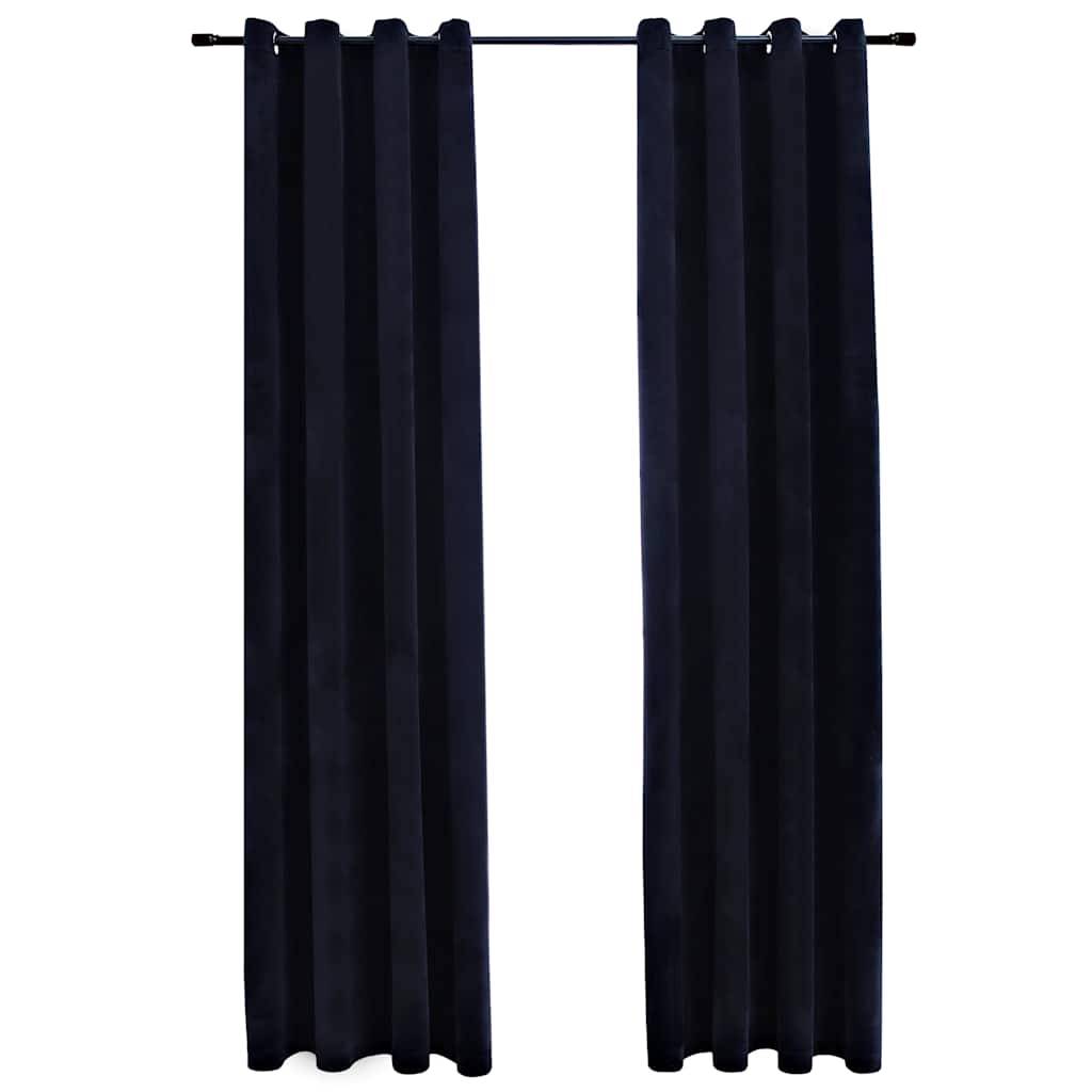 Rideaux occultants - Panneaux de rideau avec anneaux 2 pcs Velours Noir 140x245 cm - Image 1