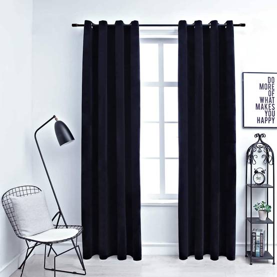 Rideaux occultants - Panneaux de rideau avec anneaux 2 pcs Velours Noir 140x245 cm - Image 2