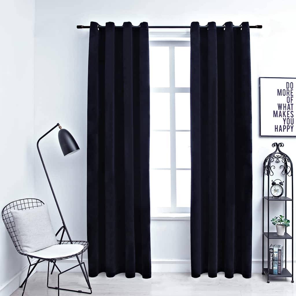 Rideaux occultants - Panneaux de rideau avec anneaux 2 pcs Velours Noir 140x245 cm - Image 2