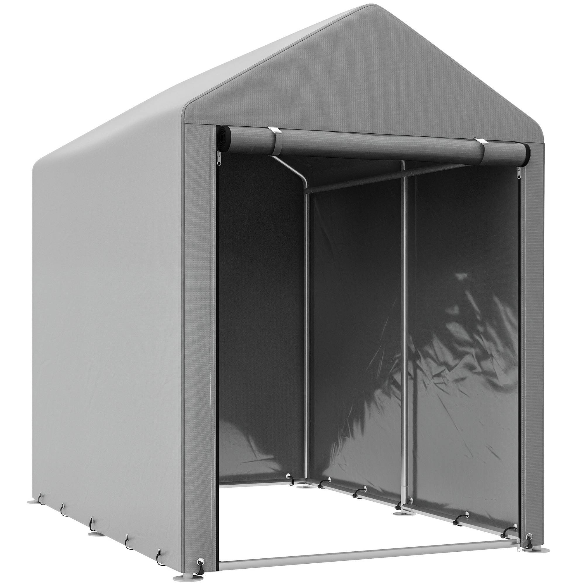Abri de jardin pour vélos 1,2 x 1,8 x 1,65 m, 2 compartiments, porte zippée, imperméable, résistant aux UV, gris clair - Image 1