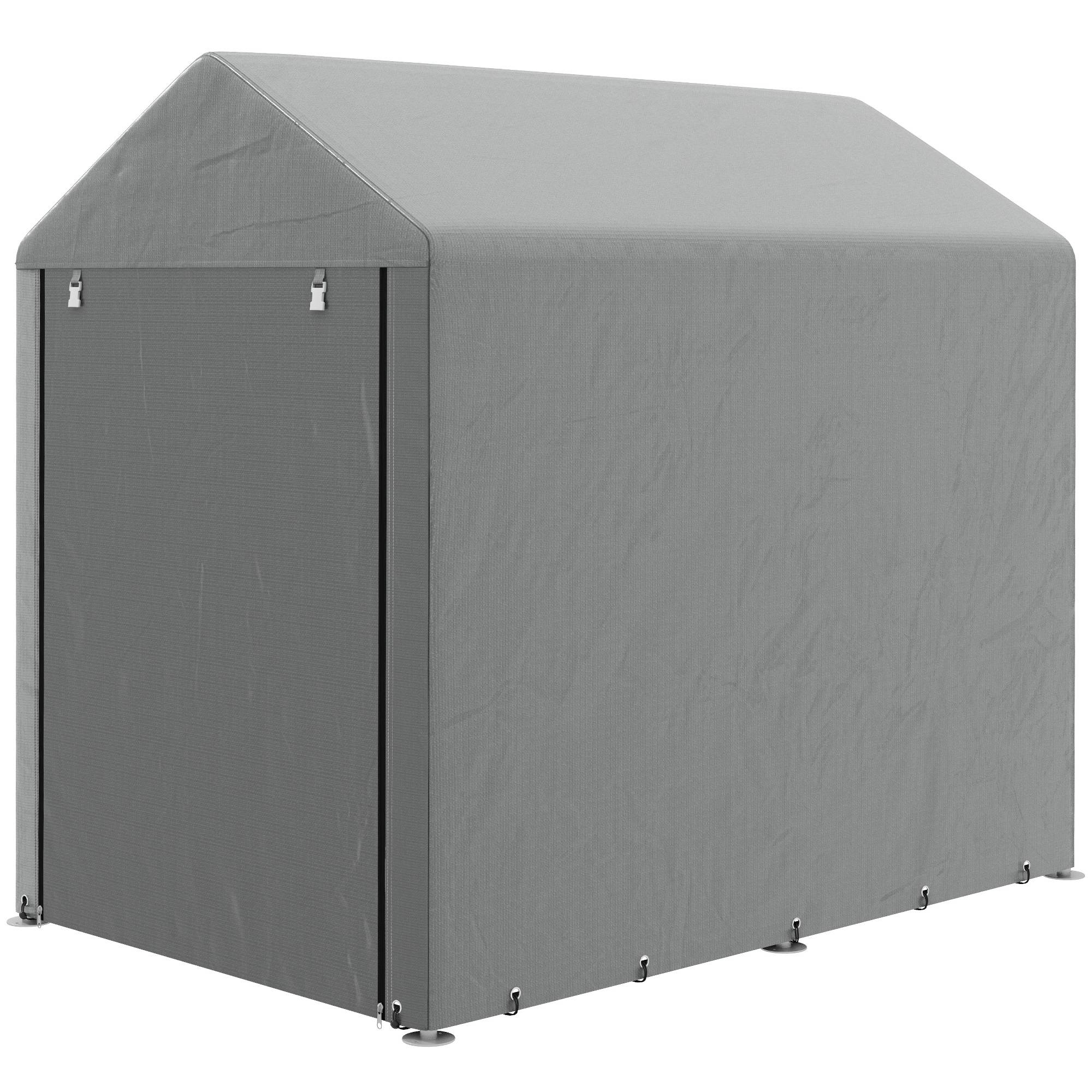 Abri de jardin pour vélos 1,2 x 1,8 x 1,65 m, 2 compartiments, porte zippée, imperméable, résistant aux UV, gris clair - Image 2