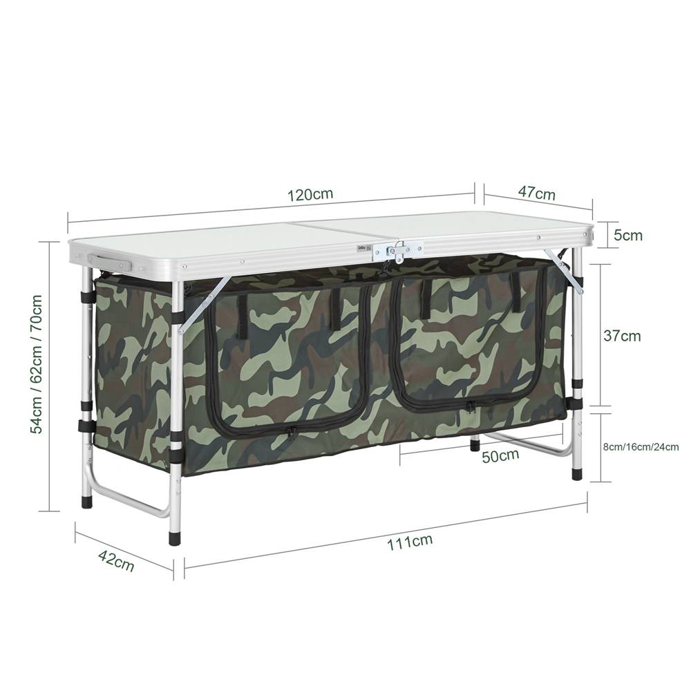 Sobuy - Table de Camping avec Sac de Rangement Pliable et Amovible Placards de Camping Table de Jardin 3 hauteurs L 120 x I 47 x H (54/62/70) cm SoBuy - Image 3