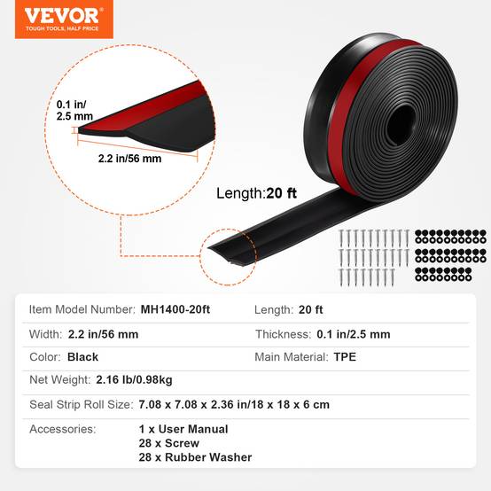 VEVOR Joint porte garage 6m, étanchéité sup/latéral, TPE, adhésif, vis, noir. - Image 7