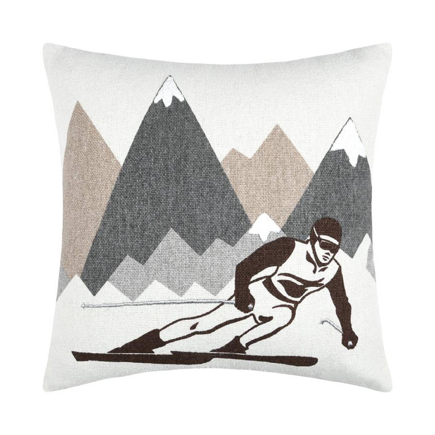 Lovely Casa - Coussin carré skieur et montagnes - LOVELY CASA - Image 1