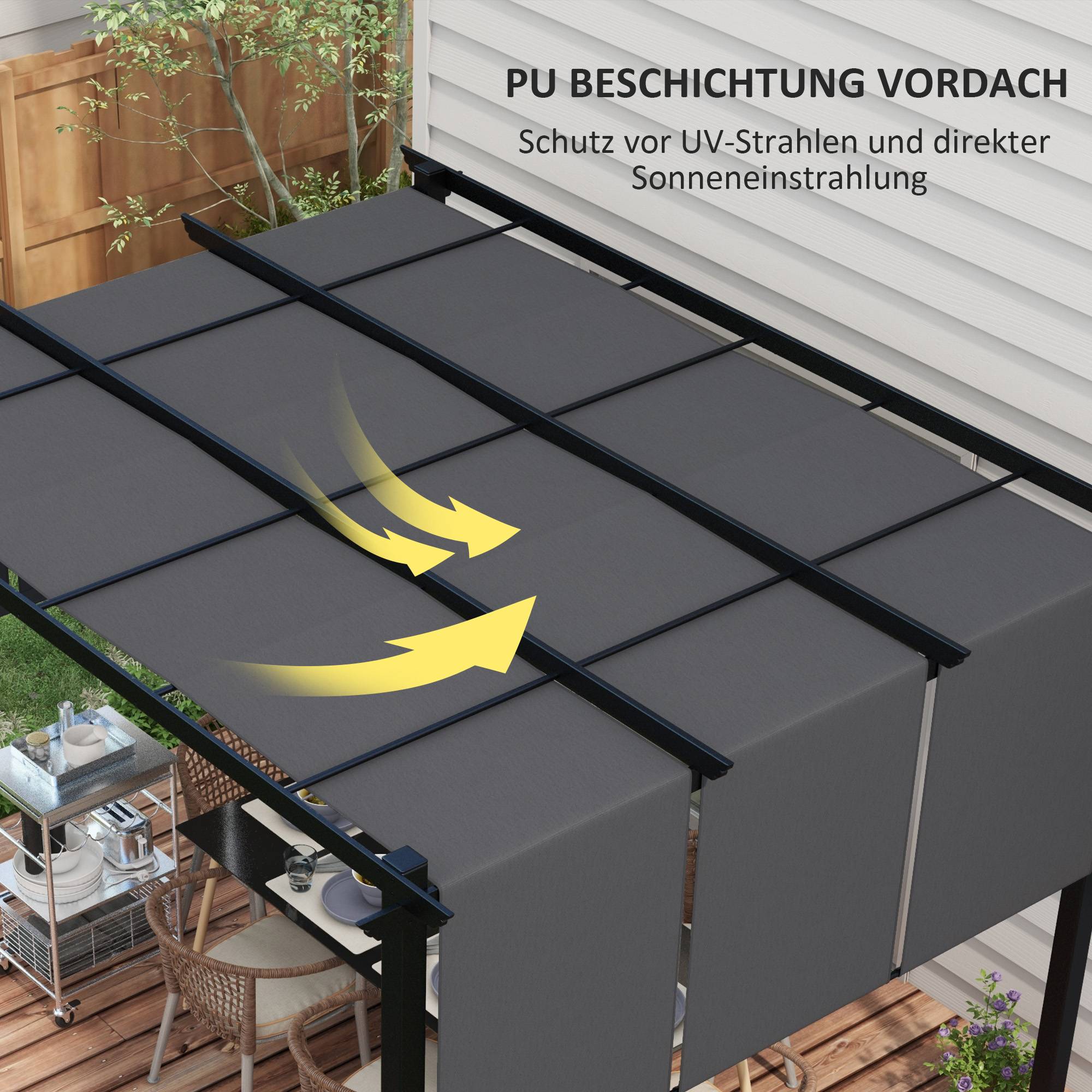 Pergola kiosque 3,5x3m gris foncé avec murs latéraux imperméable, toit de patio pour jardin terrasse - Image 5