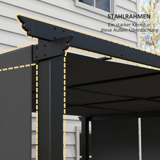 Pergola kiosque 3,5x3m gris foncé avec murs latéraux imperméable, toit de patio pour jardin terrasse - Image 6