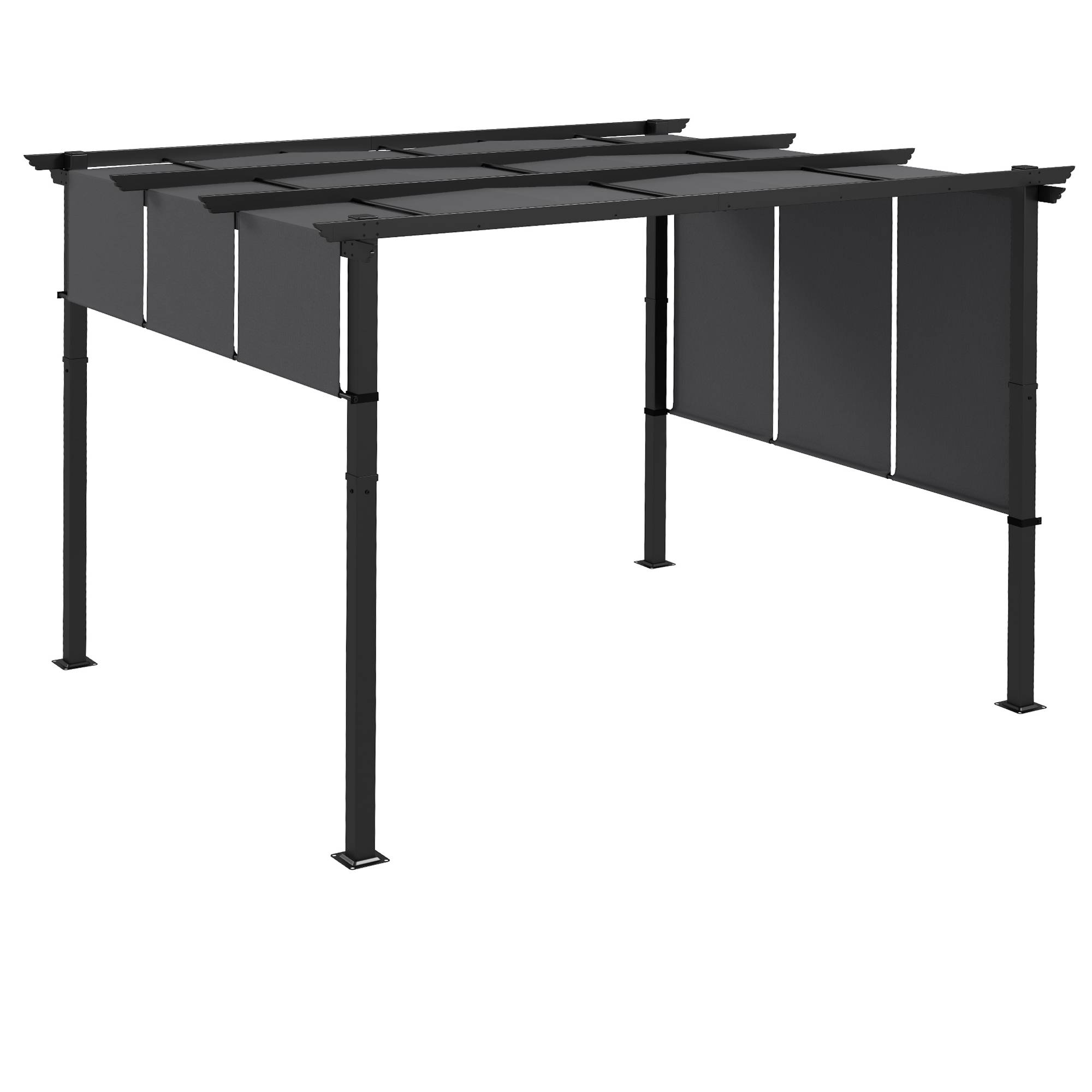Pergola kiosque 3,5x3m gris foncé avec murs latéraux imperméable, toit de patio pour jardin terrasse - Image 1