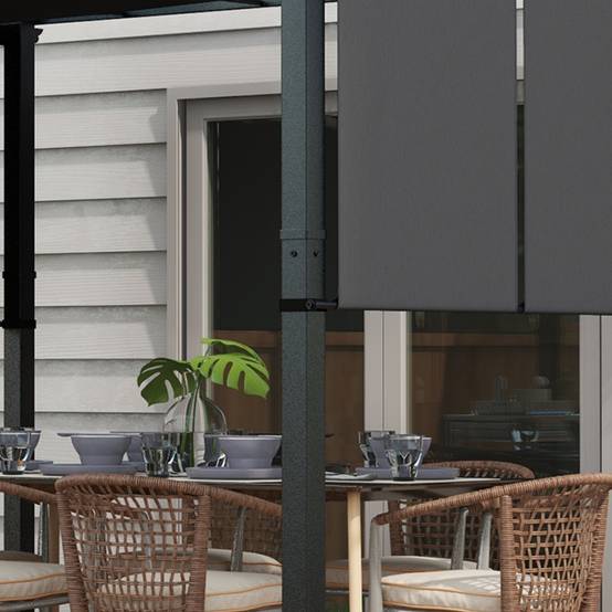 Pergola kiosque 3,5x3m gris foncé avec murs latéraux imperméable, toit de patio pour jardin terrasse - Image 8