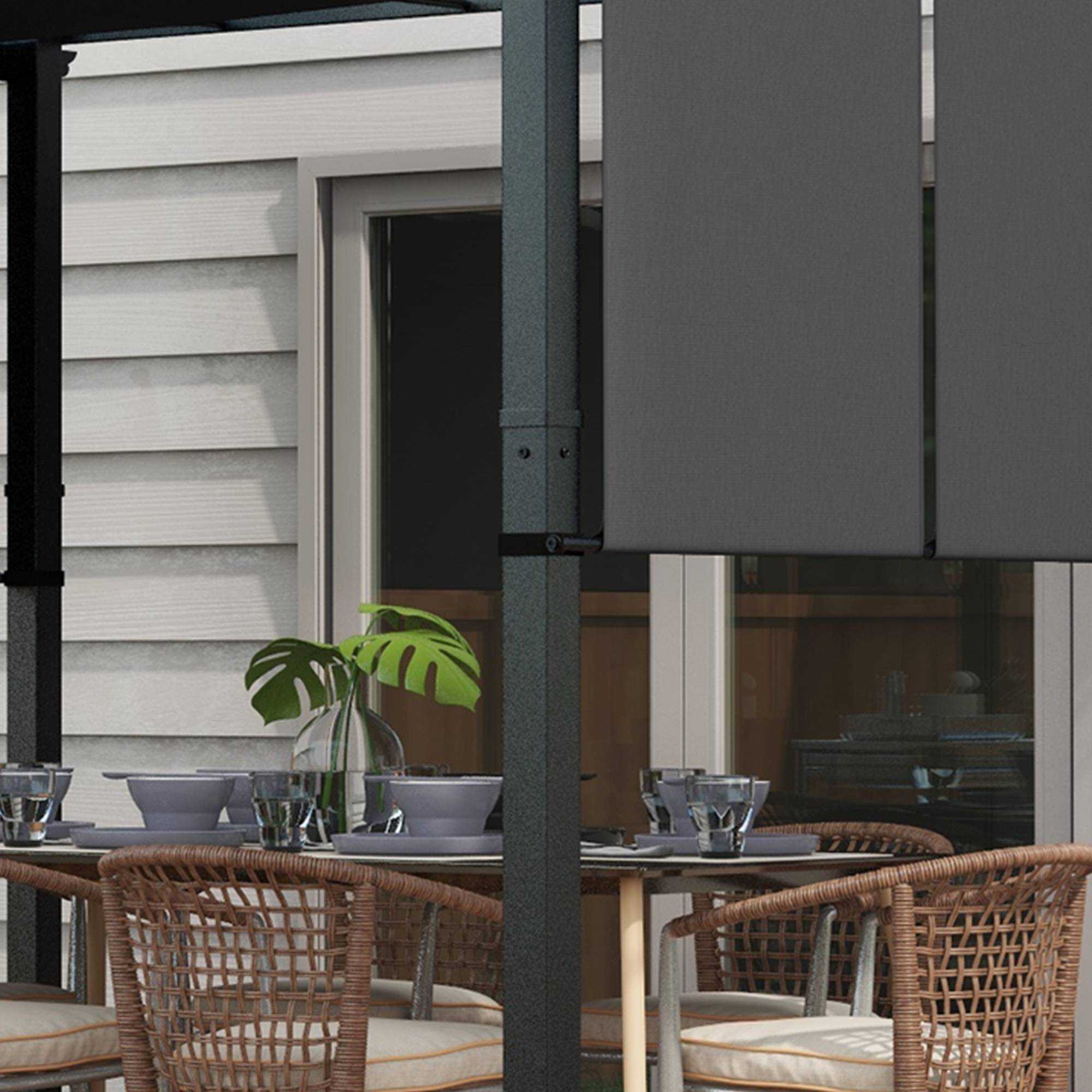 Pergola kiosque 3,5x3m gris foncé avec murs latéraux imperméable, toit de patio pour jardin terrasse - Image 8