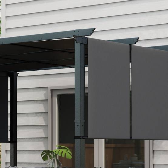 Pergola kiosque 3,5x3m gris foncé avec murs latéraux imperméable, toit de patio pour jardin terrasse - Image 7