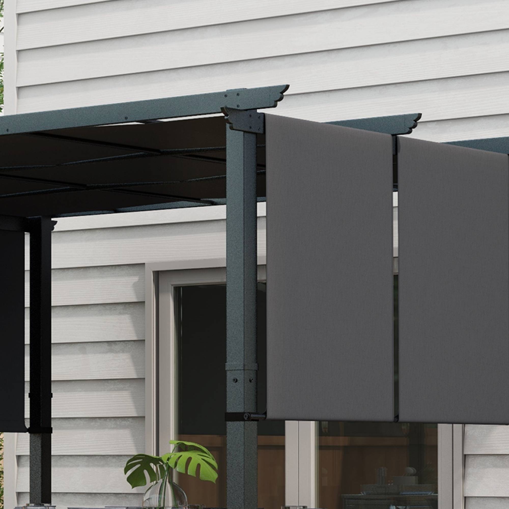 Pergola kiosque 3,5x3m gris foncé avec murs latéraux imperméable, toit de patio pour jardin terrasse - Image 7
